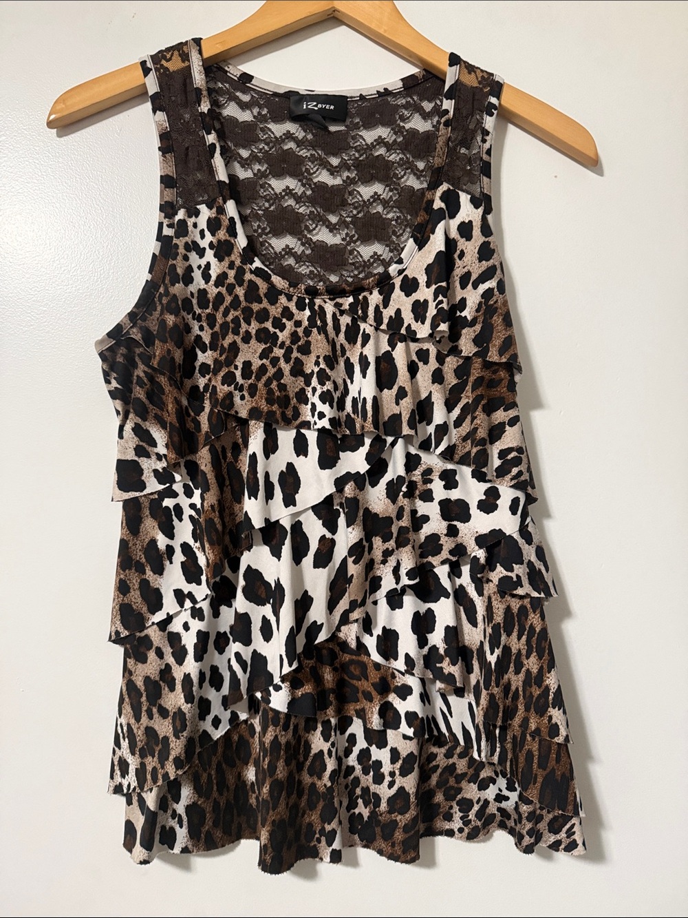 Iz Byer Leopard Ruffle Tank Top - Brown Black White